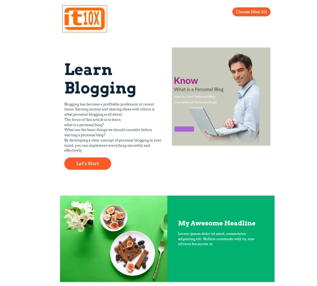 Landing Page in WordPress example