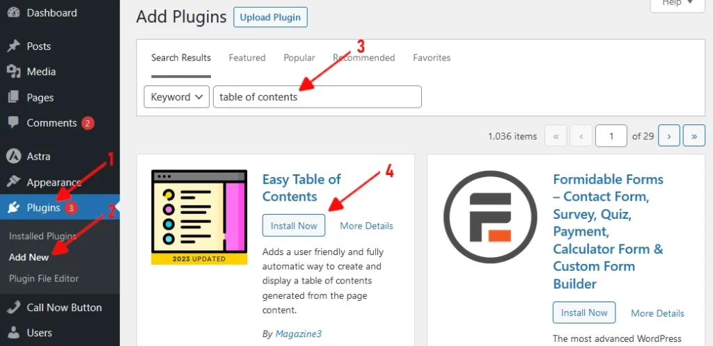 how to use easy table of contents plugin