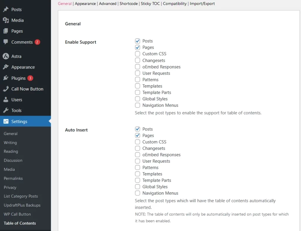 how to use easy table of contents plugin