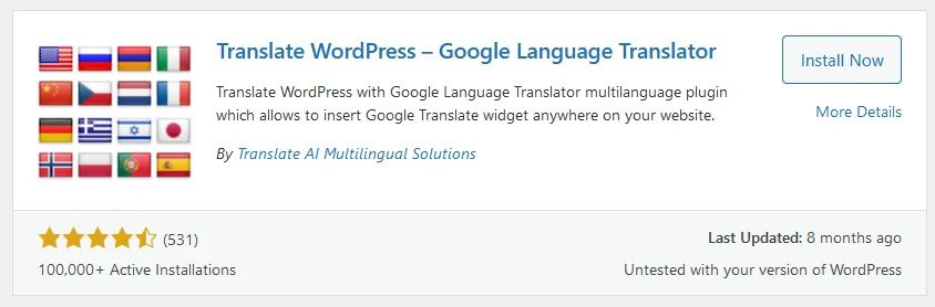 wordpress widget plugin of The Google Language Translator plugin