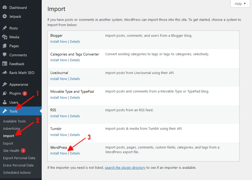 WordPress importer
