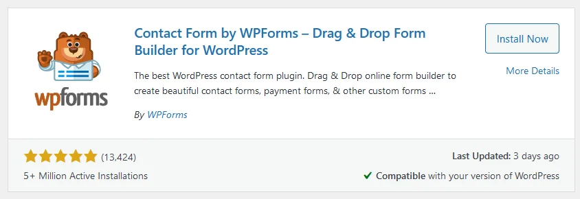wordpress widget plugin of WPform Plugin For Forms