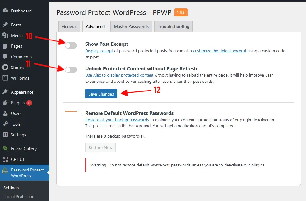 Password Protect WordPress plugin advance options
