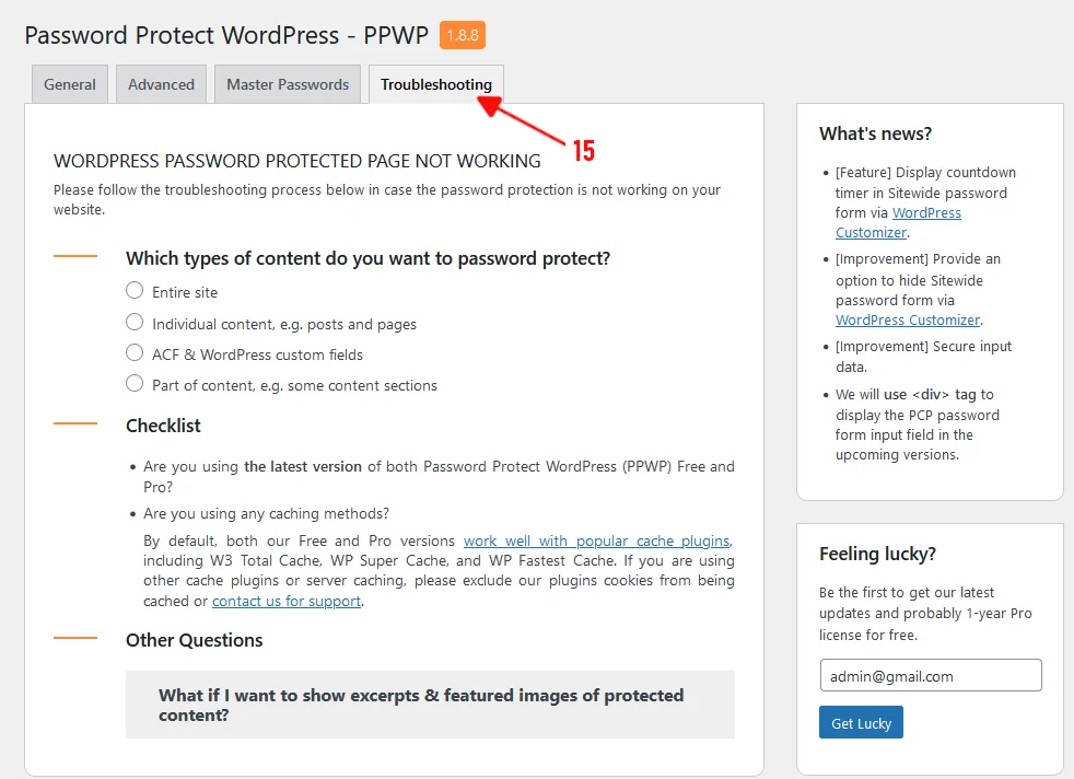 Password Protect WordPress troubleshooting