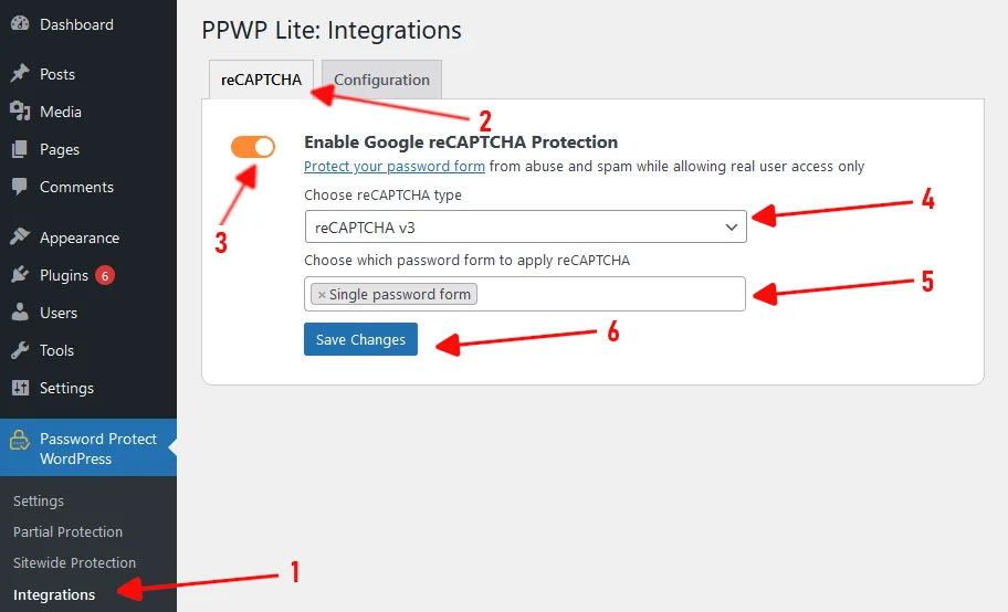 password protect wordpress site reCAPTCHA