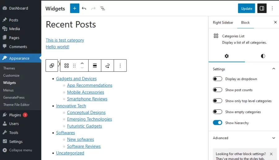 Display Subcategories Under Categories