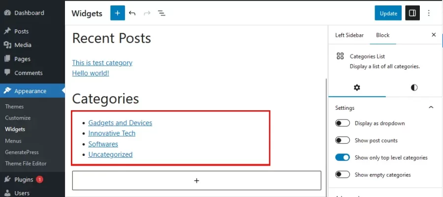 Display Only Top Level Categories